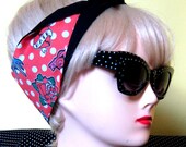 Tattoo Fabric Tattoo Flash and Polka Dot Print Rockabilly Hair Tie by Dolly Cool rare and exclusive self designed fabric