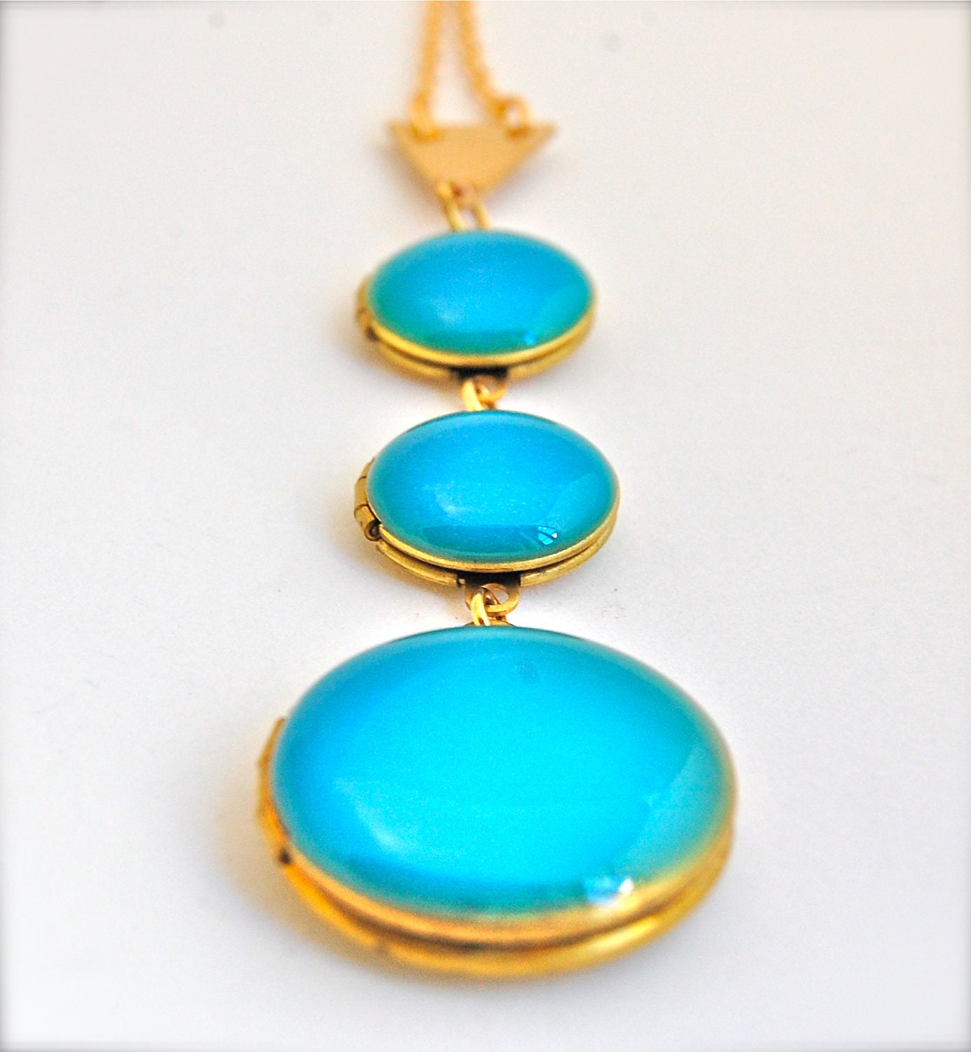 Turquoise Blue Lockets Trio Necklace Statement Piece Layering Jewelry