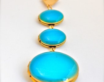 Turquoise Blue Lockets Trio Necklace Statement Piece Layering Jewelry
