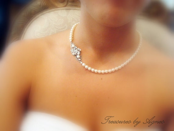 Bridal pearl necklace, vintage style necklace with Swarovski crystals and pearls, vintage style, wedding jewelry, wedding necklace