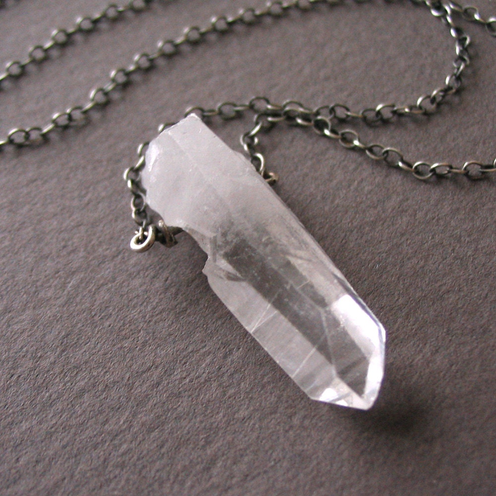 Quartz Crystal Point Necklace, Oxidized Sterling Silver and Quartz Necklace - Fortress of Solitude Single Crystal Necklace