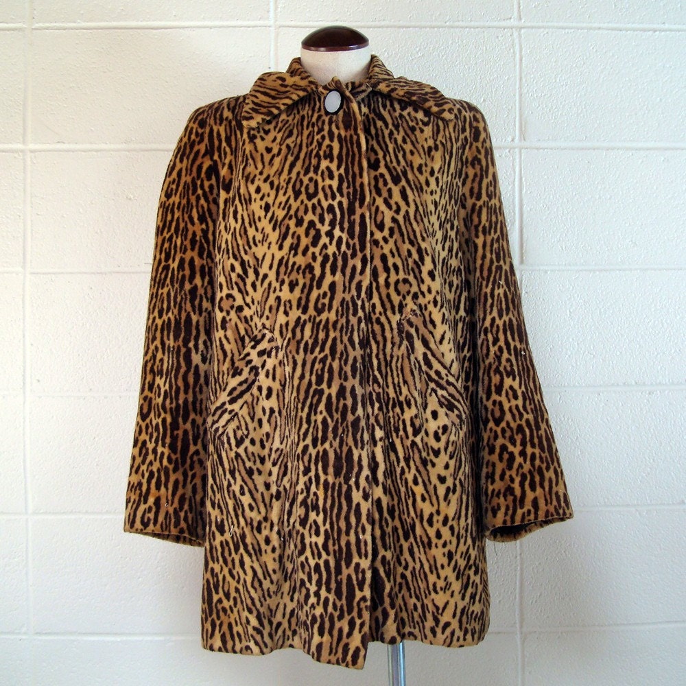 Leopard Coat Vintage 1960s Faux Fur Swing Jacket
