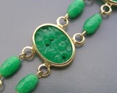 Vintage Carved Chinese Peking Glass Flower Bracelet