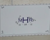 Hand painted porcelain monogram tray for wedding or bed bath or kitchen or appetizers
