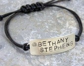 Social Media, Twitter Name, Bracelet, Blog Name, Leather, Sterling Silver, Handmade, Adjustable, Personalized