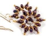 Metallic Violet and Gold Snowflake Beaded Earrings