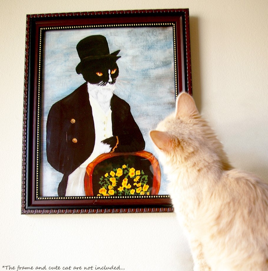 Tuxedo Cat Art, Mr Darcy, Feline Pride and Prejudice by Jane Austen 8x10 Art Print