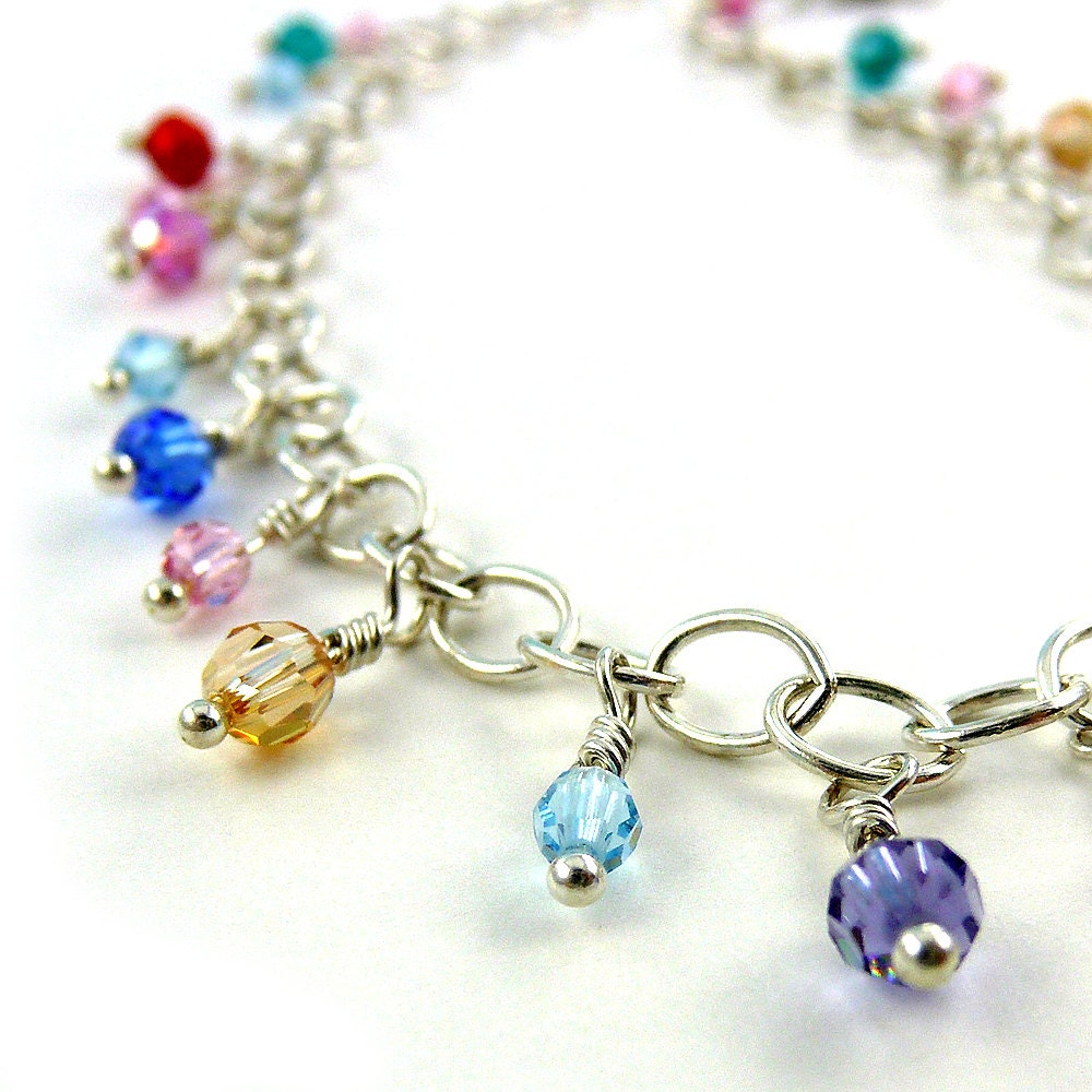 Happy Colors ankle bracelet, Swarovski crystals and sterling silver, anklet