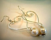 Wire Wrapped Earrings by Debbie Renee, Hearts and Freshwater Pearls