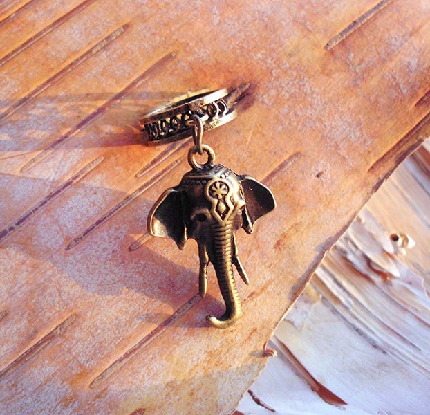 Antiques Brass Elephant Charm ADD to your DREADS Dreadlock Accessory Extension Accessories Dread Boho Bohemaian Hippie Bead