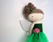 tinker bell  rag doll - art doll  fairy tale cloth doll green tulle made to order