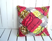 Cushion pillow, African wax print in Pink and Yellow (14 inch)