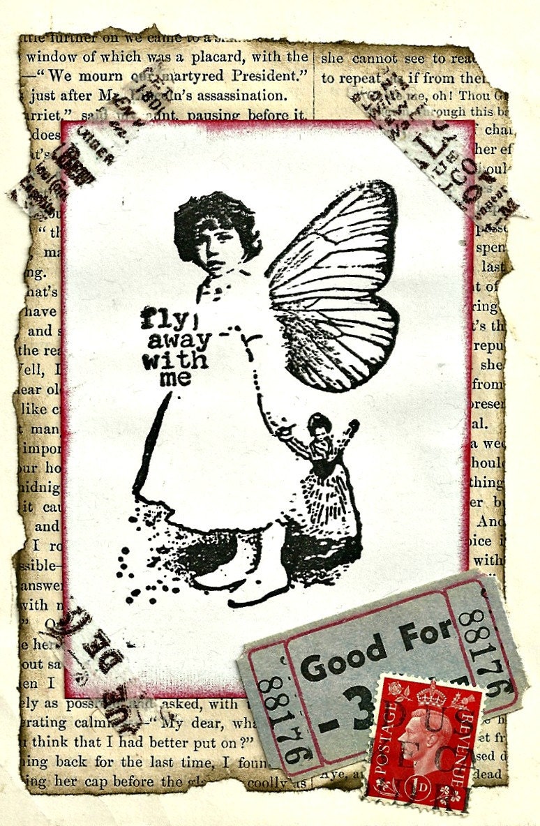 Fly Away With Me - 4x6 original collage as seen in The Stampers' Sampler July/Aug/Sep 2012