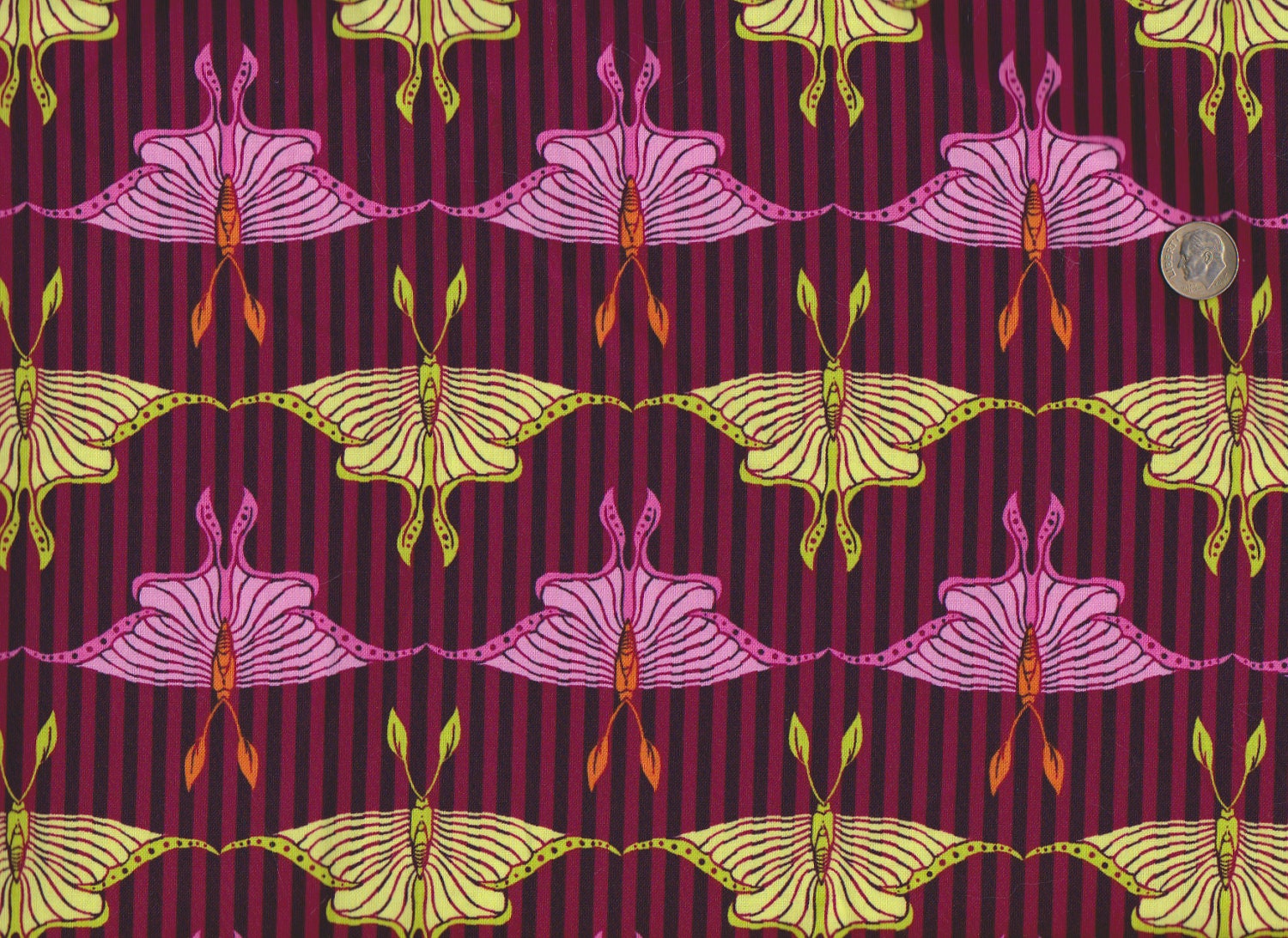 1/2 yd. luna moth, raspberry (flora and fauna collection, michael miller)