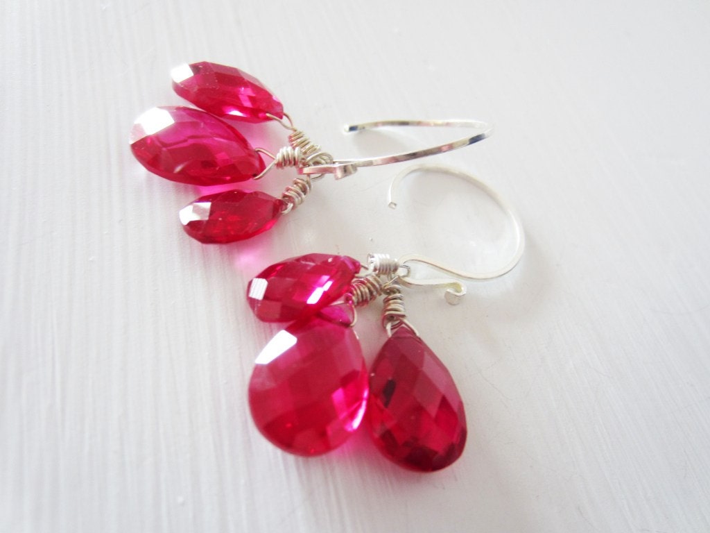 Ruby red quartz trio earrings in sterling
