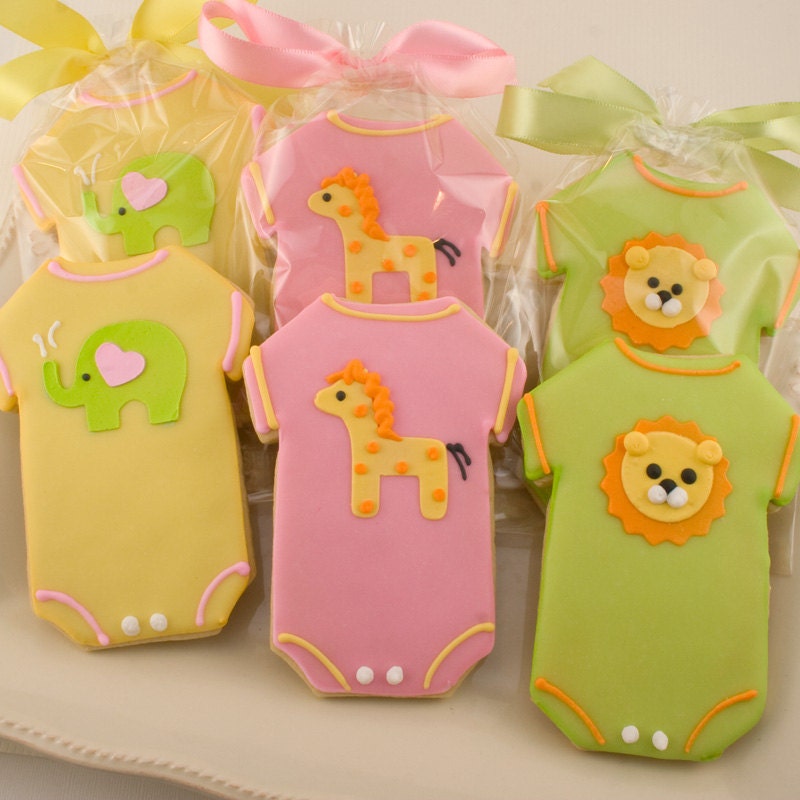 Onesie Sugar Cookie Favors - Adorable Animal Designs (24 favors, gift bagged and bowed)
