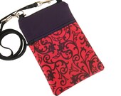 Small Shoulder Bag, Cross Body Bag, Sling Purse in Red & Black Vines