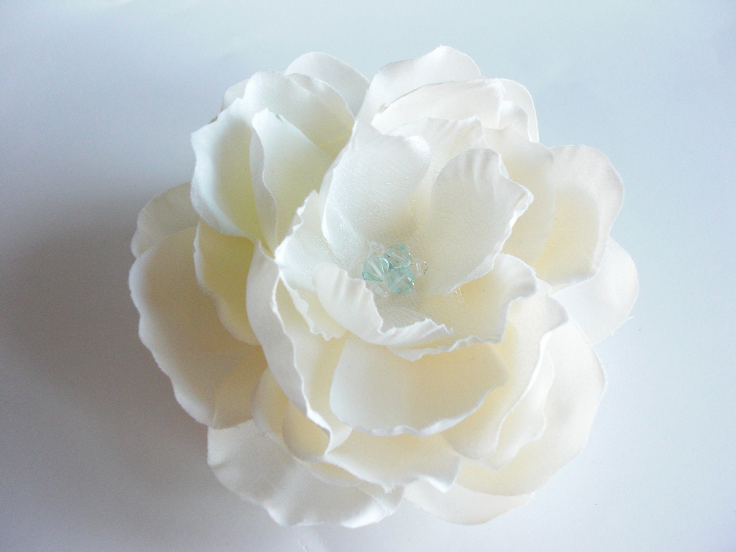 Hair piece, bridal accessories, Blossom Haircomb in Ivory with Light Blue Crystal Accents