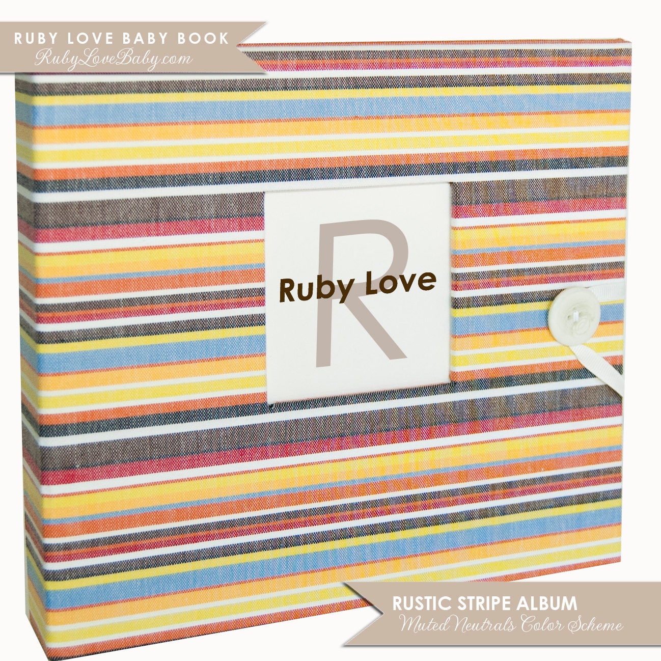 NEUTRAL Modern Baby Memory Book . Rustic Stripe Album