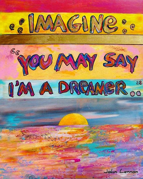 Colorful Art Print John Lennon Inspirational Word Art Beatles Imagine