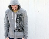 Mens Woodland RACCOON Peppered Grey Hoodie american apparel XS S M L (Custom Color Options) - darkcycleclothing