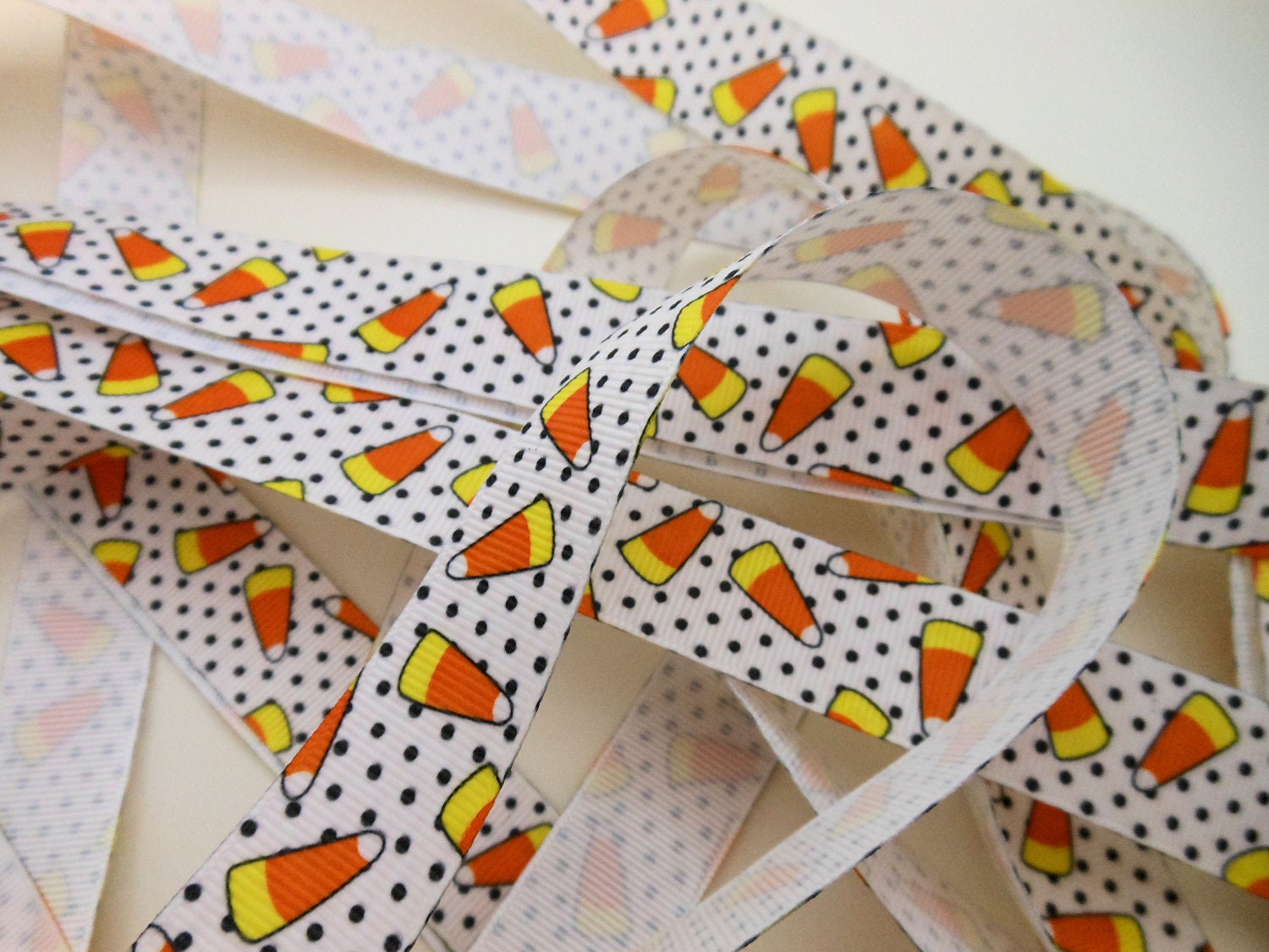 Candy Corn Microdot Grosgrain Ribbon for Halloween