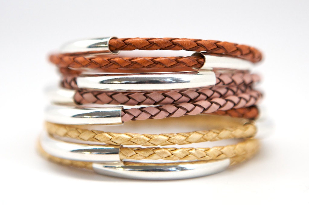 Triple Wrap Braided Leather and Sterling Silver Bracelet - Fall Favorites