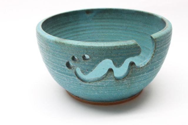 Bridges Pottery Large Yarn Bowl  Knitting Bowl Turquoise IN Stock showcased in Vogue Knitting