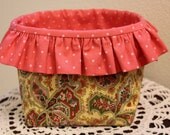 Cottage Floral Fabric Basket with Ruffled Edge - Rosy Pink Dots and Flowers in Pink