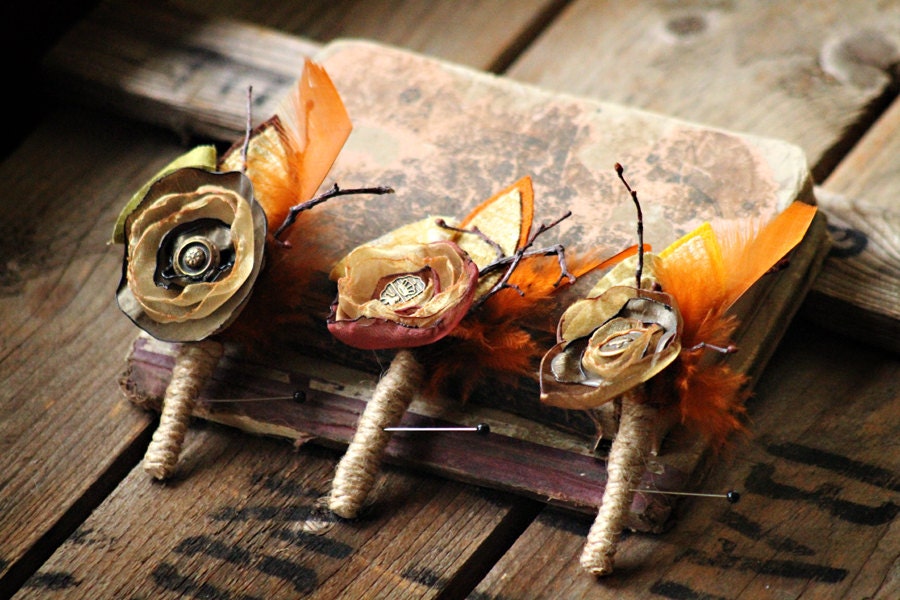 Theodore - a handmade textile art boutonniere