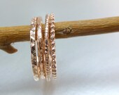Pink gold stacking rings.  14k gold textured wedding bands, rings.