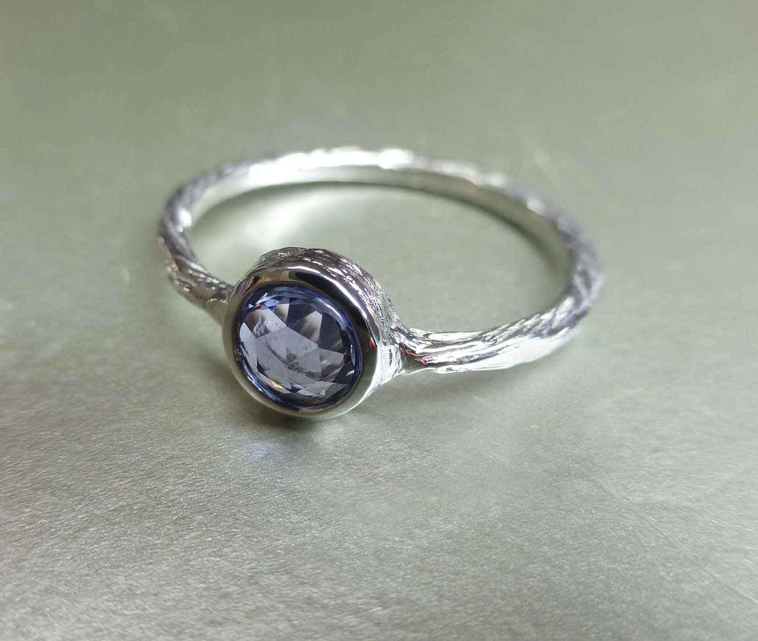 Rose cut blue sapphire engagement or stacking ring.  14k gold.