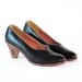LATINAS Charcoal Grey Leather Architectural Chunk Heel Pumps W Stone Grey Piping 7, 7.5. Made In Brazil.