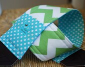 Camera Strap Green Chevron and Aqua Polka-dot, Reversible, Built in Lens Cap Pocket