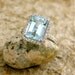 Handmade Pastel Blue and Green Color Emerald Cut Aquamarine Engagement Ring in 18K White Gold with Diamonds