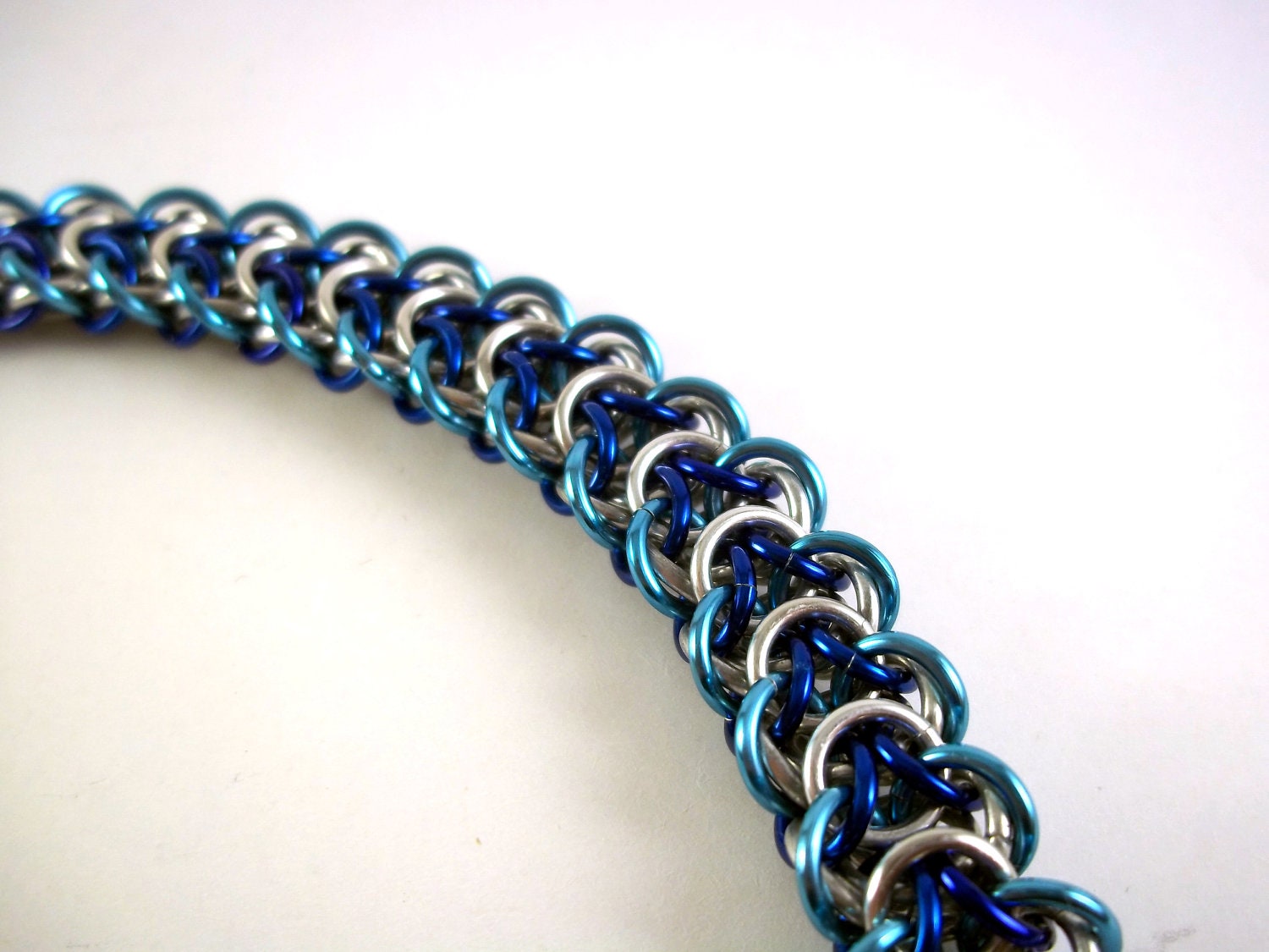 Unisex Blue Bracelet Elfweave Braid Chainmail Chunky Bracelet Unique Design for Everyday Jewelry