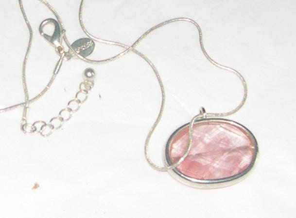 Vintage Silvertone and Pink Pendant with Chain
