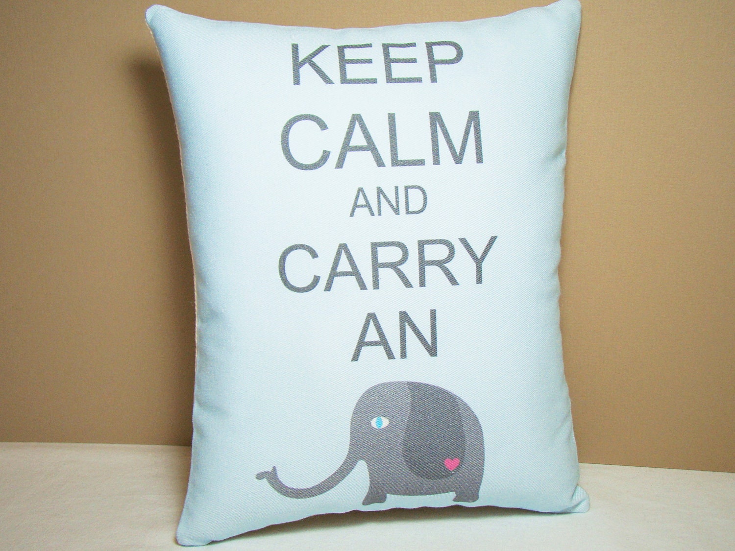 Elephant Pillow - Keep Calm and Carry an Elephant in Ice Blue