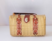 Vintage 50s Basket Woven HandBag with Leather Straps