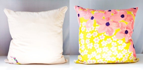 Vintage Scarf Pillow Cover Vera & CUBA, Decorative Throw Cushion Eco-Chic Upcycled Home Decor OOAK 24x24