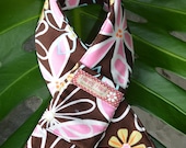 Camera Strap Cover with Lens Cap Pocket. Brown. Pink. Floral. Funky.