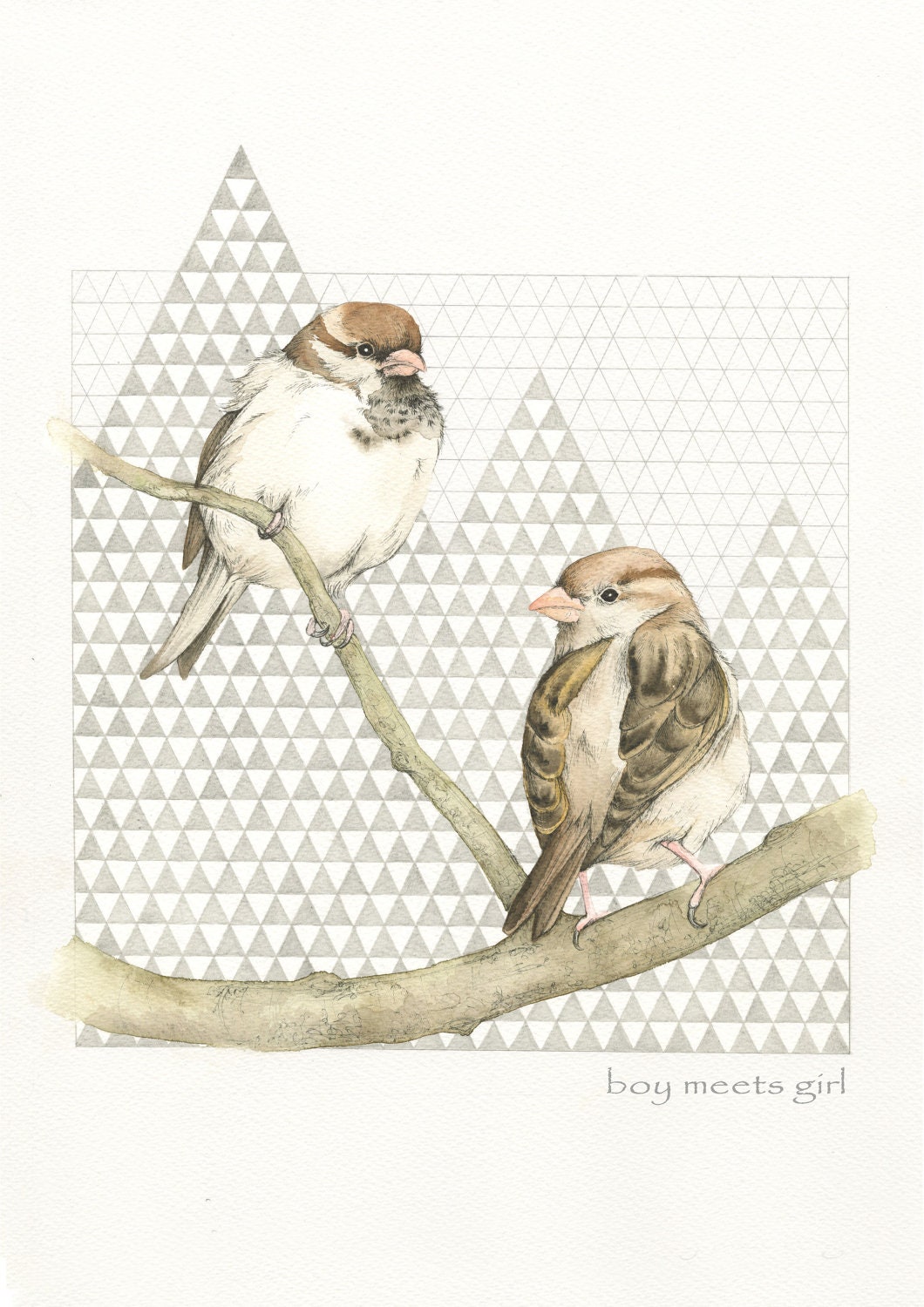 Sparrows in tree - A4 print