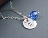 Initial Necklace with Sapphire Swarovski Crystal Birthstone, Sterling Silver, Monogram Necklace, September Birthstone, Custom Color