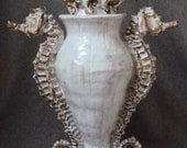 Large Ceramic Seahorse Vase / Urn by Shayne Greco Beautiful Nautical Shabby Chic Mediterranean Sculpture Pottery