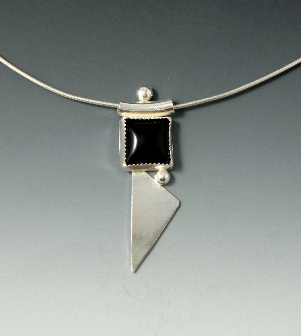 Modernista, sterling silver and onyx necklace, handcrafted artisan jewelry by jewelrybyfrancine on etsy