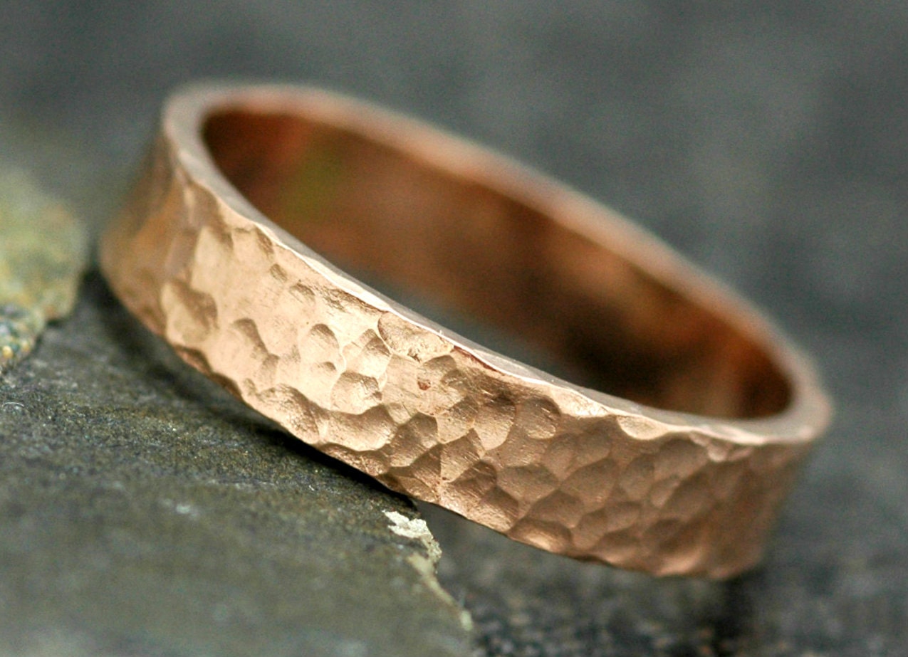 Rose Gold Band- 14k Gold, Hammered Finish