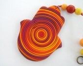 FREE SHIPPING Swirl Hamsa - Hot Fire Colors Polymer Clay Hamsa