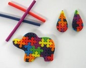Small Elephant Rainbow Brooch plus Drop Stud Earrings