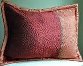 Modern GREeK KEY Embroidered Silk Standard Pillow Sham Set -RUBY/RED