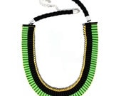 The Mini Clemence woven necklace in spring green and black
